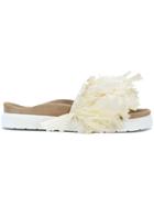 Inuiki Feather Embellished Slides - White
