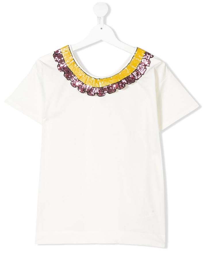 Miss Grant Kids Teen Sequinned Collar T-shirt - White