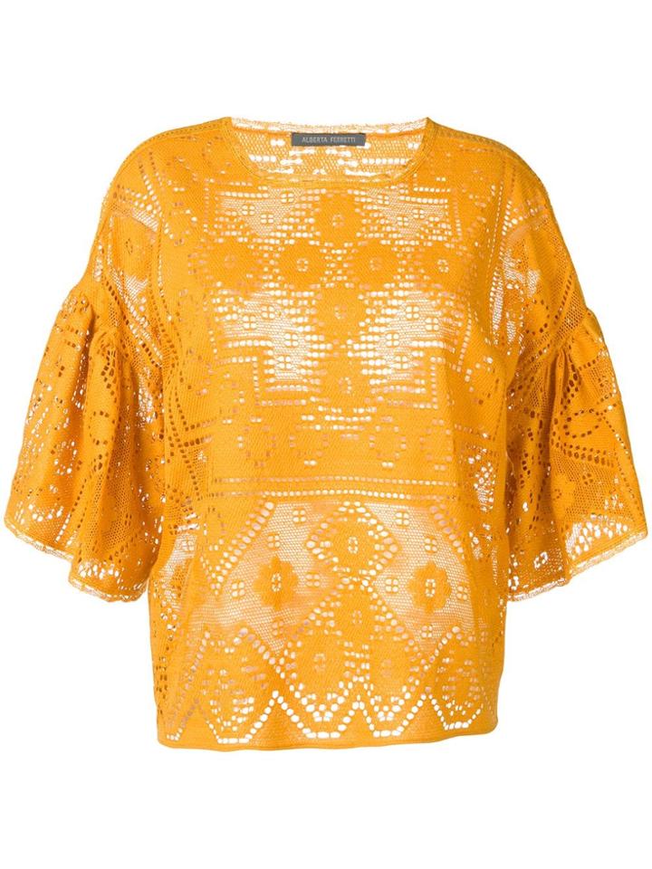 Alberta Ferretti Lace Panelled Blouse - Yellow