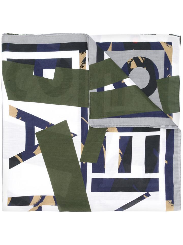 Kenzo Logo Letters Scarf, Women's, Green, Cotton/silk