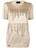 Philipp Plein Logo Embellished Knitted Top - Gold