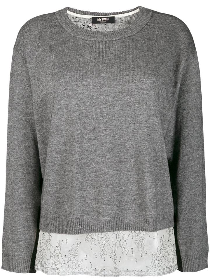 Twin-set Boxy Jumper With Slip Top - Grey