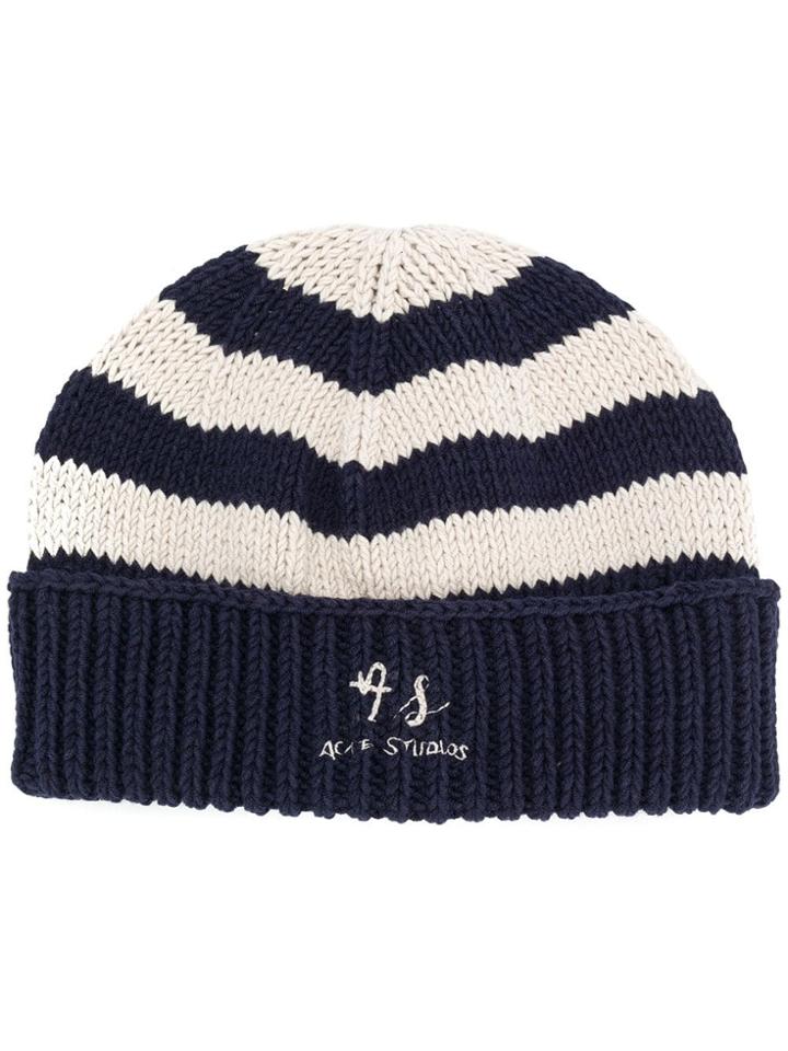 Acne Studios Striped Skull Beanie Hat - Blue