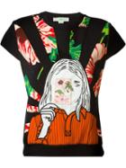 Stella Mccartney Embroidered Portrait Sweatshirt, Women's, Size: 40, Black, Cotton/viscose/silk/spandex/elastane