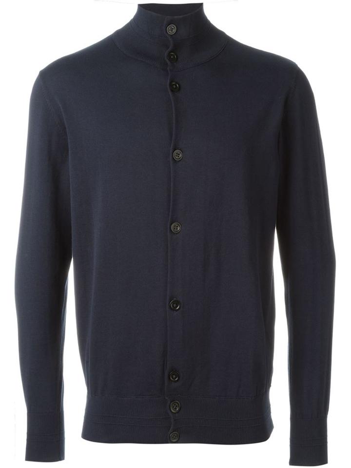 Aspesi Turtleneck Cardigan, Men's, Size: 52, Blue, Cotton