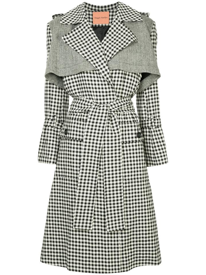 Maggie Marilyn Gingham Trench Coat - Black