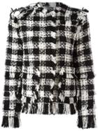 Msgm Frayed Tweed Jacket, Women's, Size: 42, Black, Acrylic/polyamide/polyester/wool