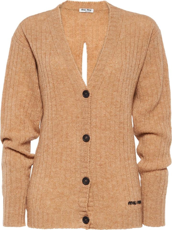 Miu Miu Ribbed Knit V-neck Cardigan - Brown