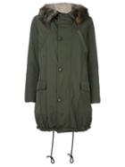 Blugirl Furred Hoodie Parka Coat, Women's, Size: 40, Green, Polyamide/polyester