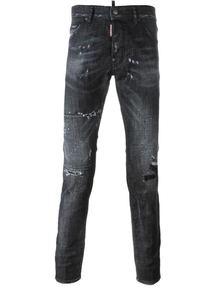 Dsquared2 'cool Guy' Jeans, Men's, Size: 52, Black, Cotton/spandex/elastane/polyester/calf Leather