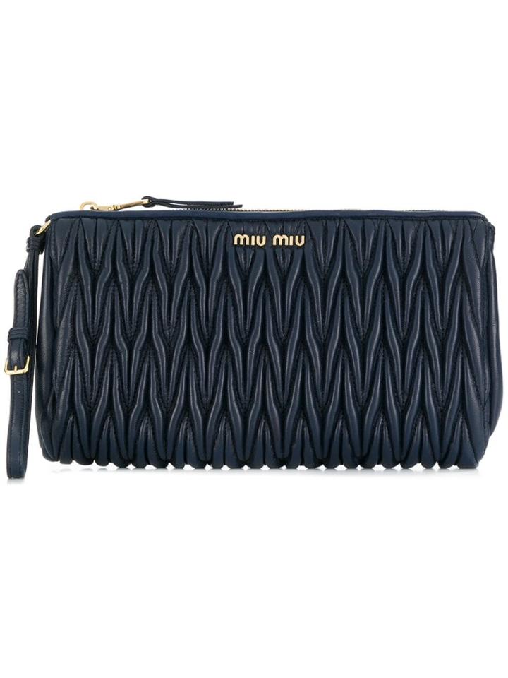 Miu Miu Quilted Logo Plaque Clutch - Blue