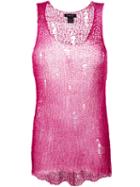 Avant Toi - Net Detail Top - Women - Silk/cotton - S, Pink/purple, Silk/cotton