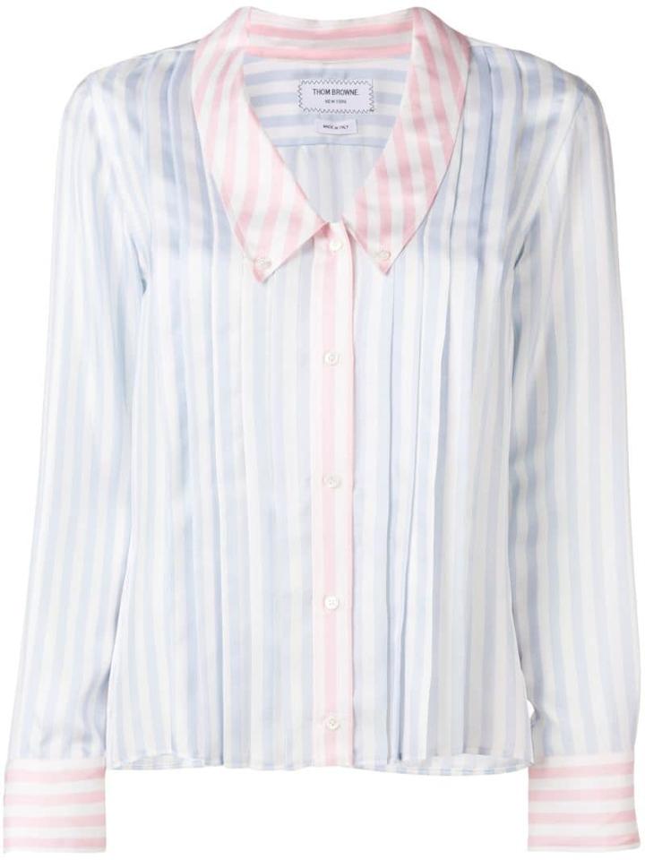 Thom Browne Fun-mix Stripe Drop Collar Silk Shirt - Blue