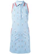 Drome Embroidered Flower Dress, Women's, Blue, Leather/cupro