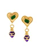 Chanel Vintage Gripoix Heart Cc Logo Clip-on Earrings