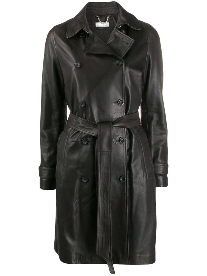 Desa Collection Belted Leather Coat - Black