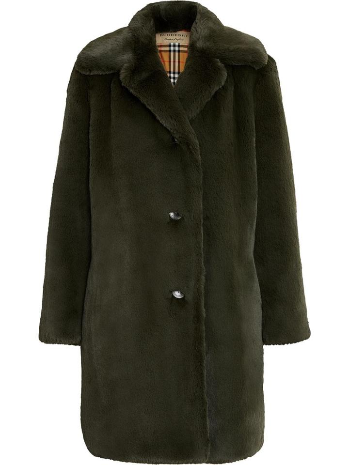 Burberry Faux Fur Midi Coat - Green