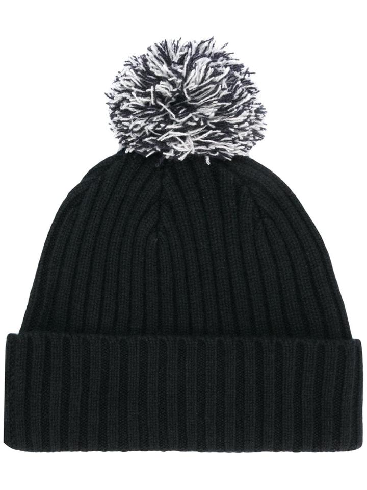 N.peal Ribbed Pom Pom Beanie - Black