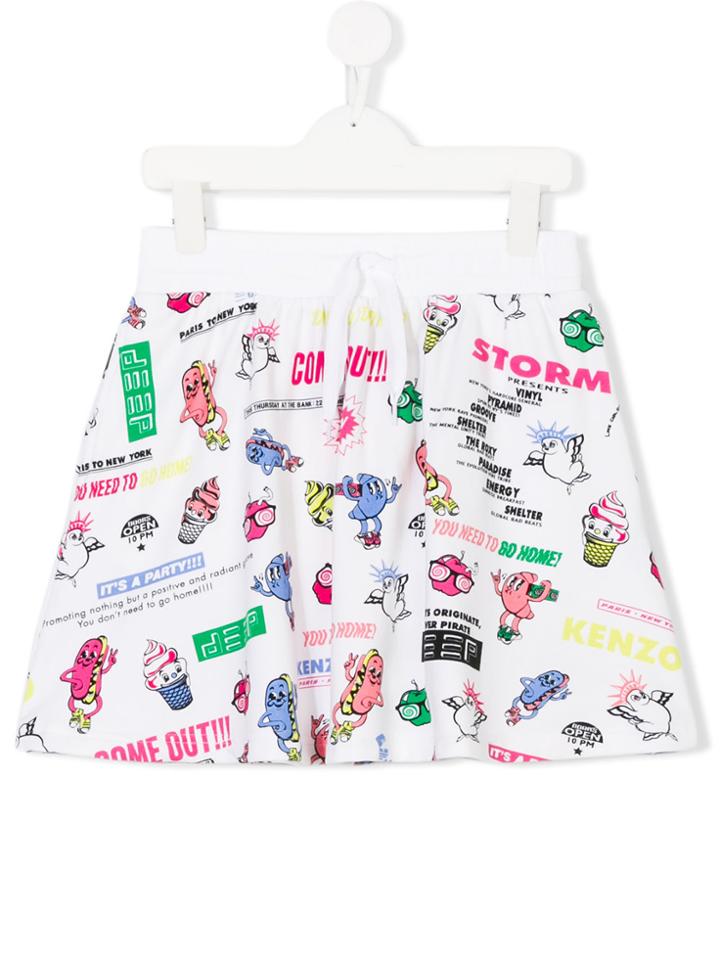 Kenzo Kids Drawstring Waist Printed Shorts - White