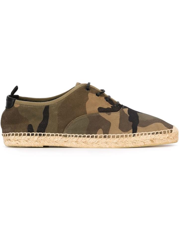 Saint Laurent Lace-up Espadrilles, Men's, Size: 42, Green, Calf Leather/leather/rubber