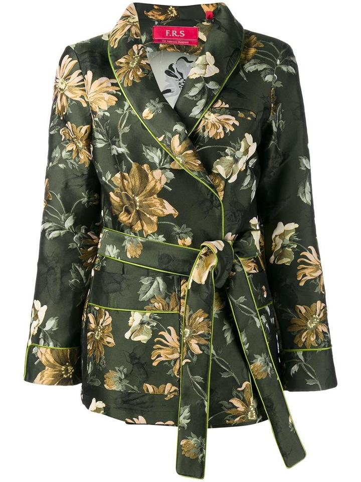 For Restless Sleepers Floral Pattern Wrap Blazer, Women's, Size: Small, Green, Polyester