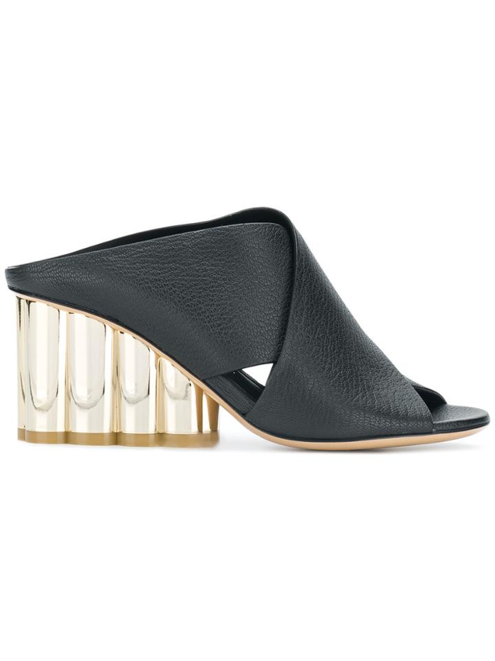 Salvatore Ferragamo Flower Block Heel X-band Sandals - Black