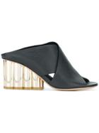 Salvatore Ferragamo Flower Block Heel X-band Sandals - Black