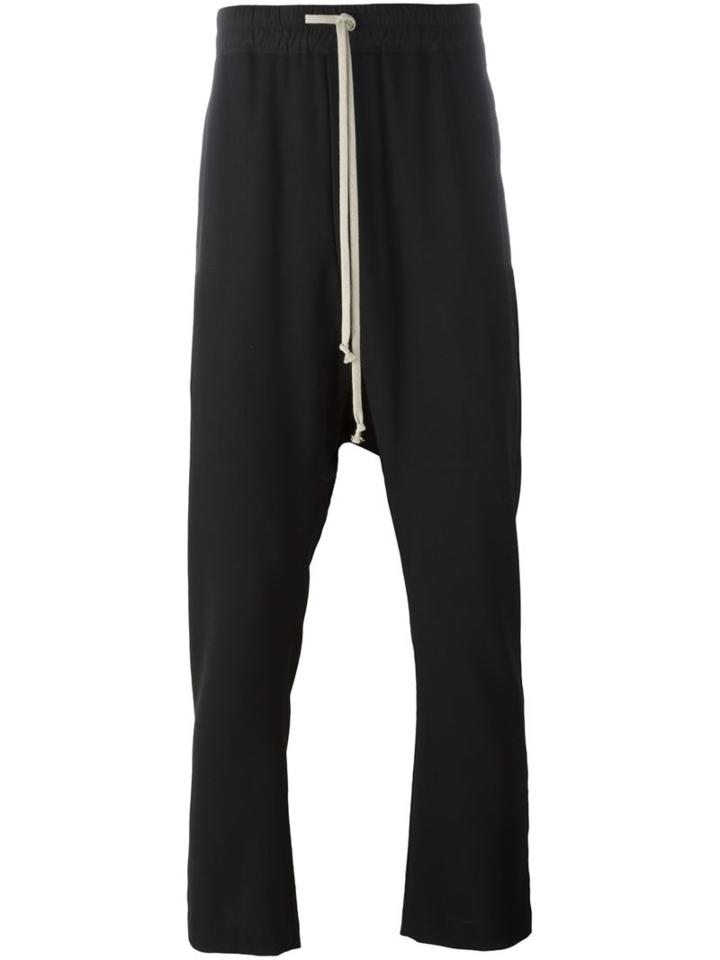 Rick Owens Drop Crotch Track Pants, Men's, Size: 46, Black, Cotton/virgin Wool