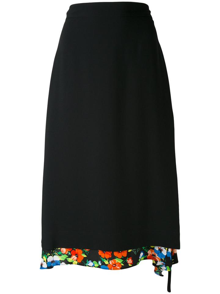 Msgm - Floral Print Detail Skirt - Women - Acetate/viscose - 40, Black, Acetate/viscose