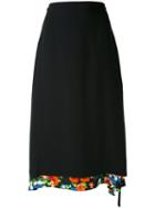 Msgm - Floral Print Detail Skirt - Women - Acetate/viscose - 40, Black, Acetate/viscose