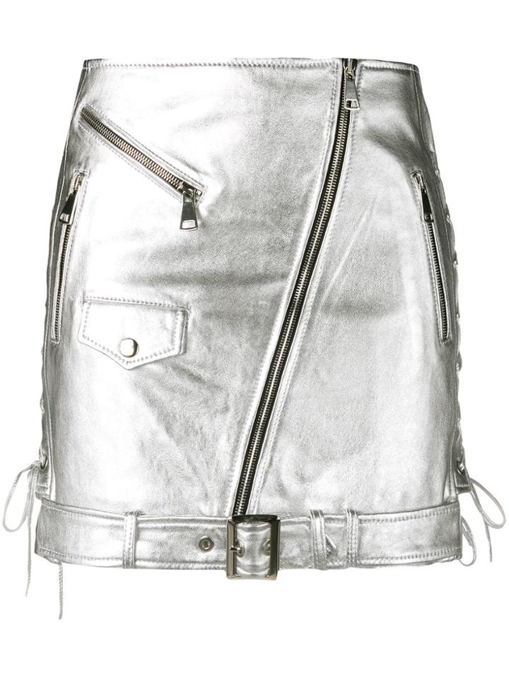 Manokhi Metallic Biker Skirt - Silver