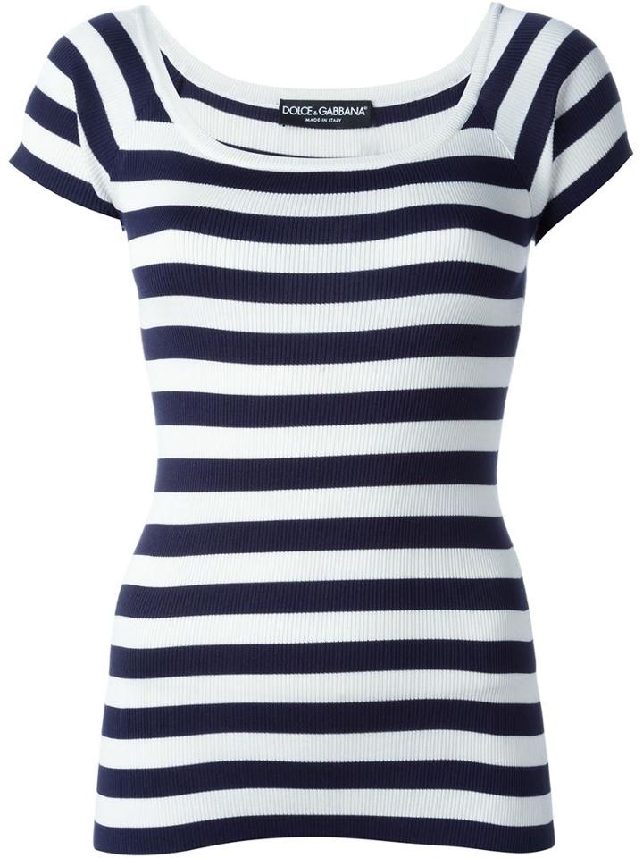 Dolce & Gabbana Striped Knit T-shirt, Women's, Size: 44, White, Silk