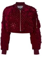 Amen Embellished Bomber Jacket, Women's, Size: 40, Red, Polyester/cotton/spandex/elastane/viscose