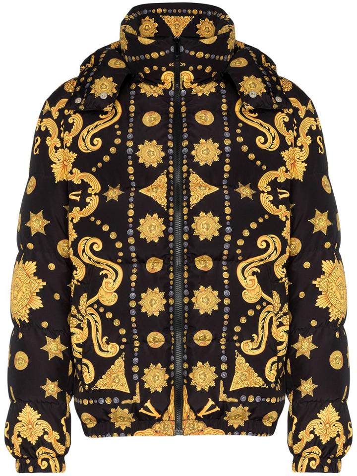 Versace Baroque Print Puffer Jacket - Black