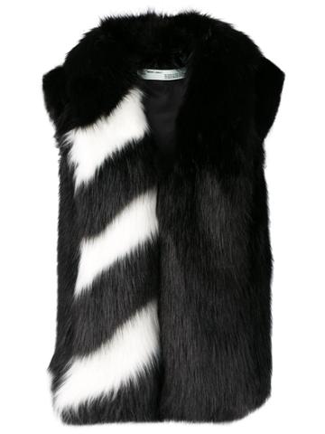 Off-white Faux-fur Stripe Contrast Gilet - Black