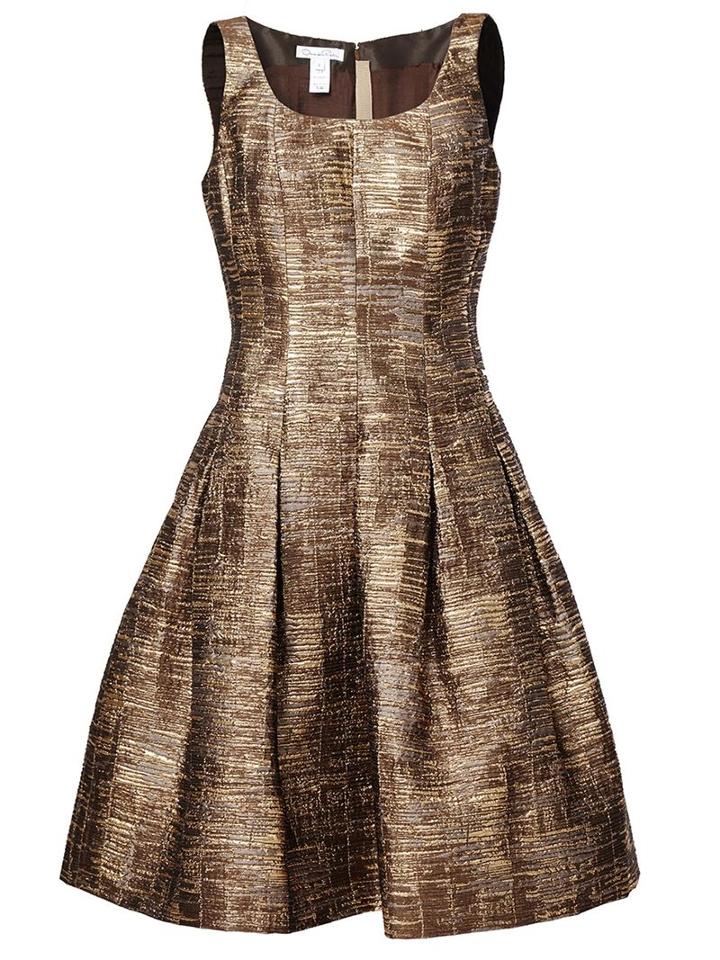 Oscar De La Renta Full Skirt Lurex Dress, Women's, Size: 6, Brown, Nylon/polyester/silk