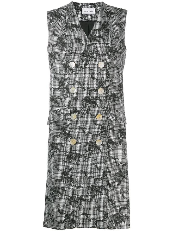 Three Floor Houndstooth Multi Panel Waistcoat - Black