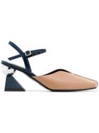 Yuul Yie Beige And Navy Blue Glamour 70 Patent Leather Pumps - Nude &