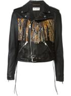 Saint Laurent Fringed Biker Jacket, Women's, Size: 38, Black, Lamb Skin/cupro/cotton/metal (other)