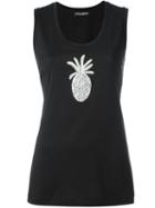 Dolce & Gabbana Beaded Pineapple Tank Top, Women's, Size: 38, Black, Crystal/polyester/silk/cotton