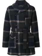 Engineered Garments Belted Check Coat, Men's, Size: Medium, Blue, Polyester/wool