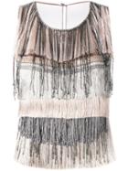Alberta Ferretti - Fringed Top - Women - Silk/acetate/other Fibers - 40, Nude/neutrals, Silk/acetate/other Fibers