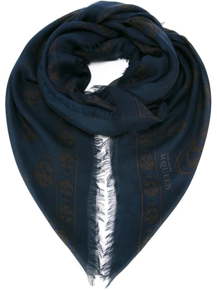 Alexander Mcqueen Skull Scarf, Women's, Blue, Silk/modal