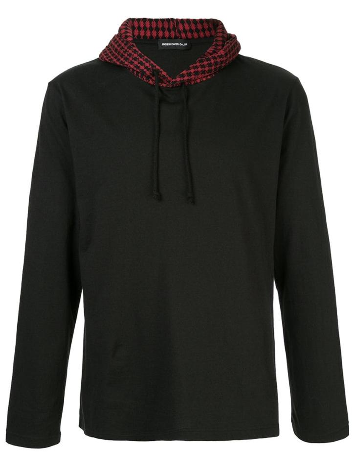 Undercover Checked Detail Hoodie - Black