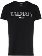 Balmain Black Logo Print Short Sleeve Cotton T Shirt