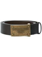 Dolce & Gabbana Embossed Buckle Belt, Men's, Size: 110, Brown, Calf Leather