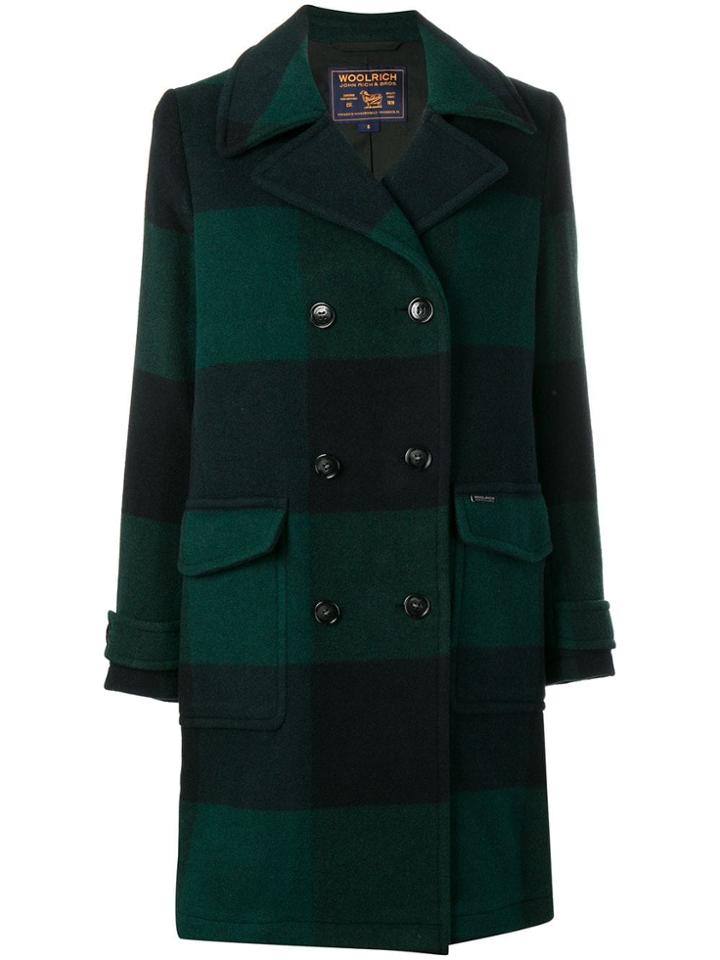 Woolrich Checked Double Breasted Coat - Blue