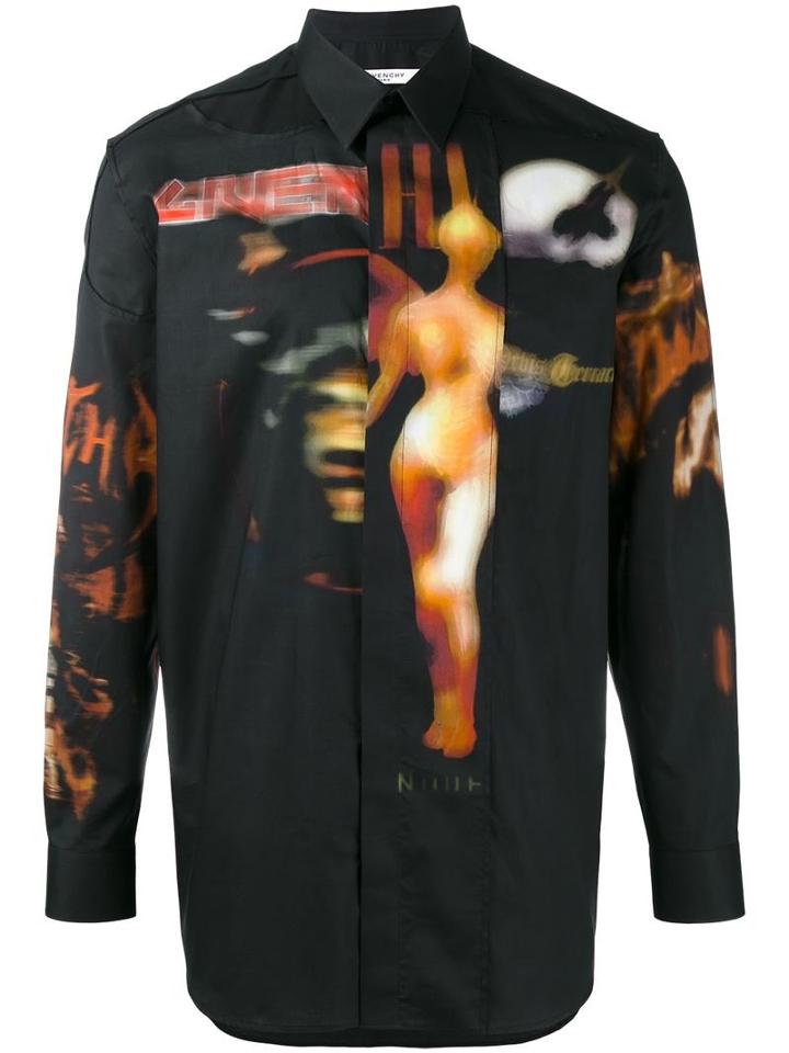 Givenchy Printed Long Sleeve Shirt, Men's, Size: 38, Black, Cotton