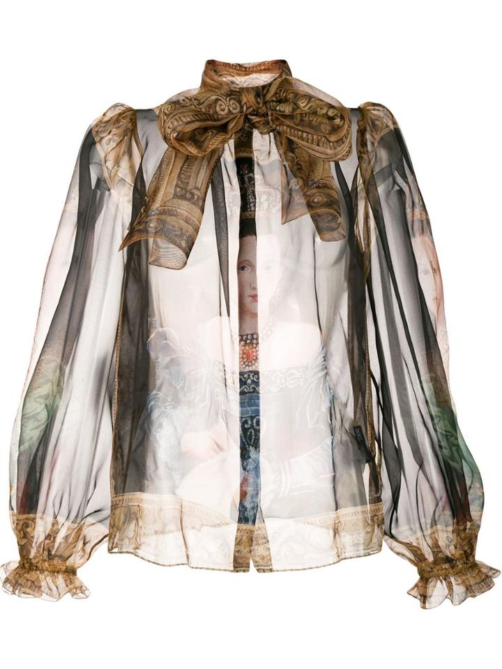 Dolce & Gabbana Semi-sheer Renaissance Print Blouse - Brown