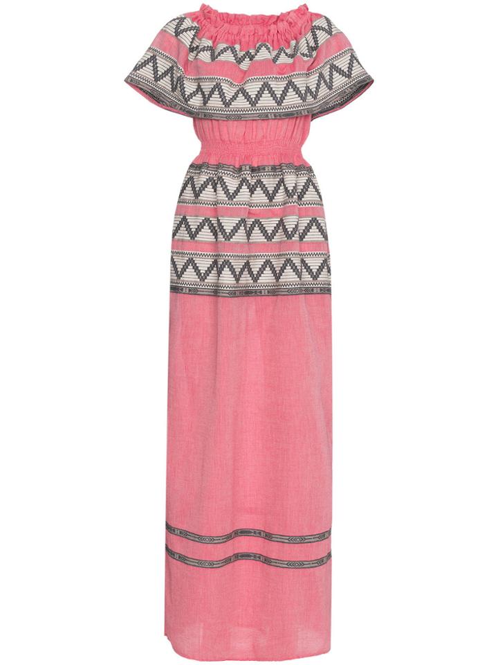Celia Dragouni Off The Shoulder Embroidered Cotton Dress - Pink &